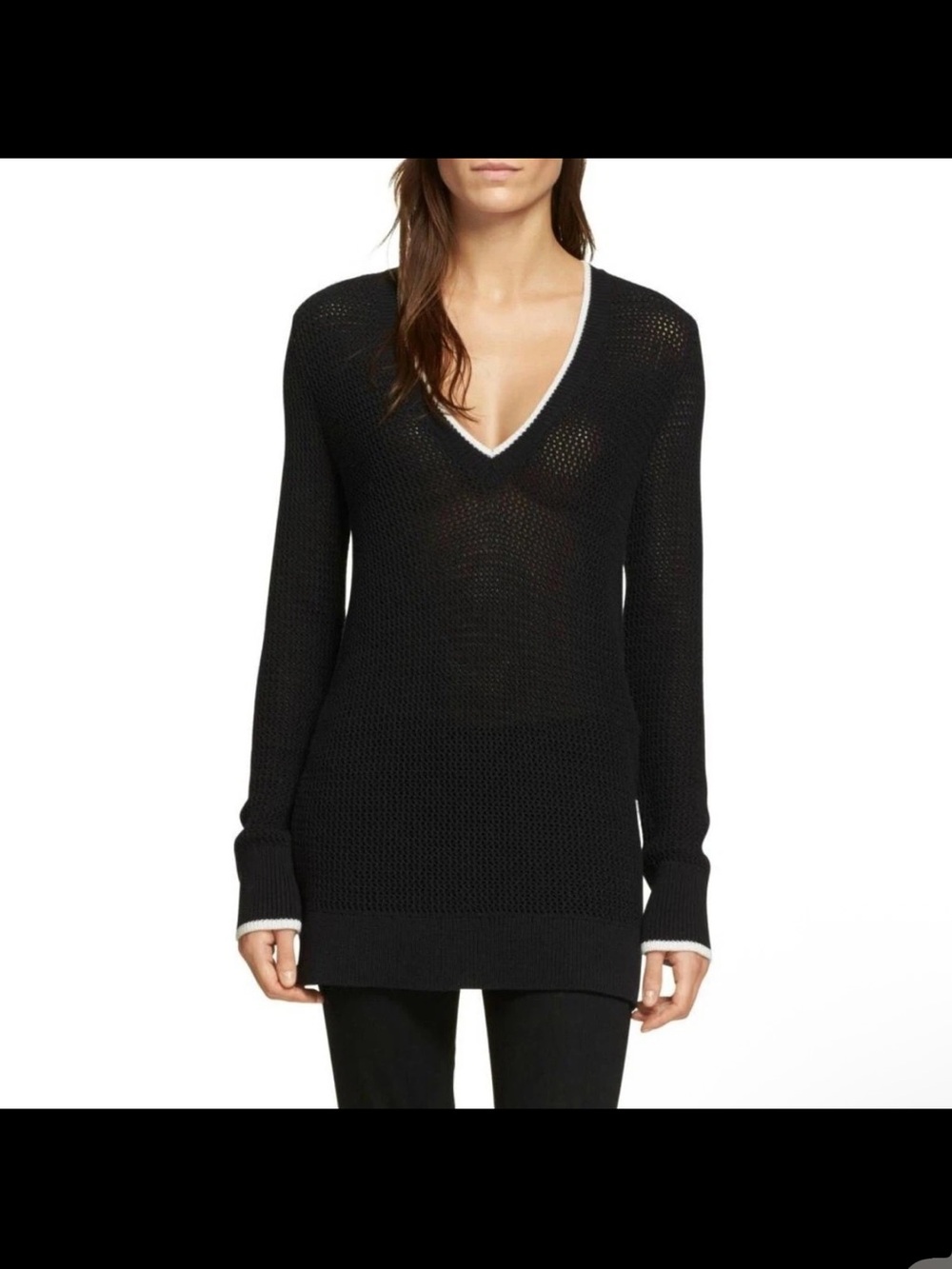Rag & Bone Elizabeth Sweater Black & White V Neck Open Knit